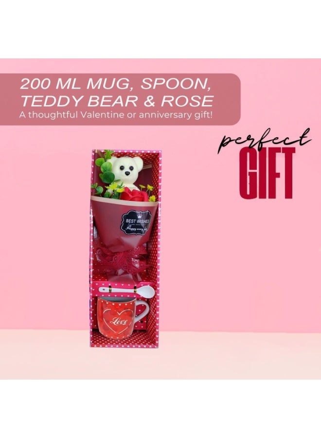 Home Smart HomeSmart Valentine’s Day Gift Set – Mug with Spoon Teddy Bear & Artificial Rose, Perfect for Couples, Anniversary, Birthday, or Special Occasion - Image 4
